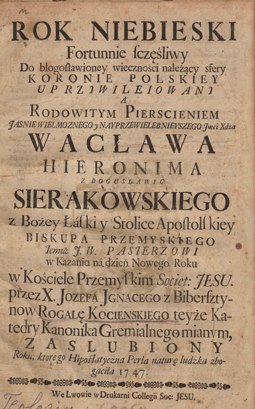 Rok niebieski Fortunnie sczęsliwy... Pierścieniem... Wacława Hieronima... Sierakowskiego
